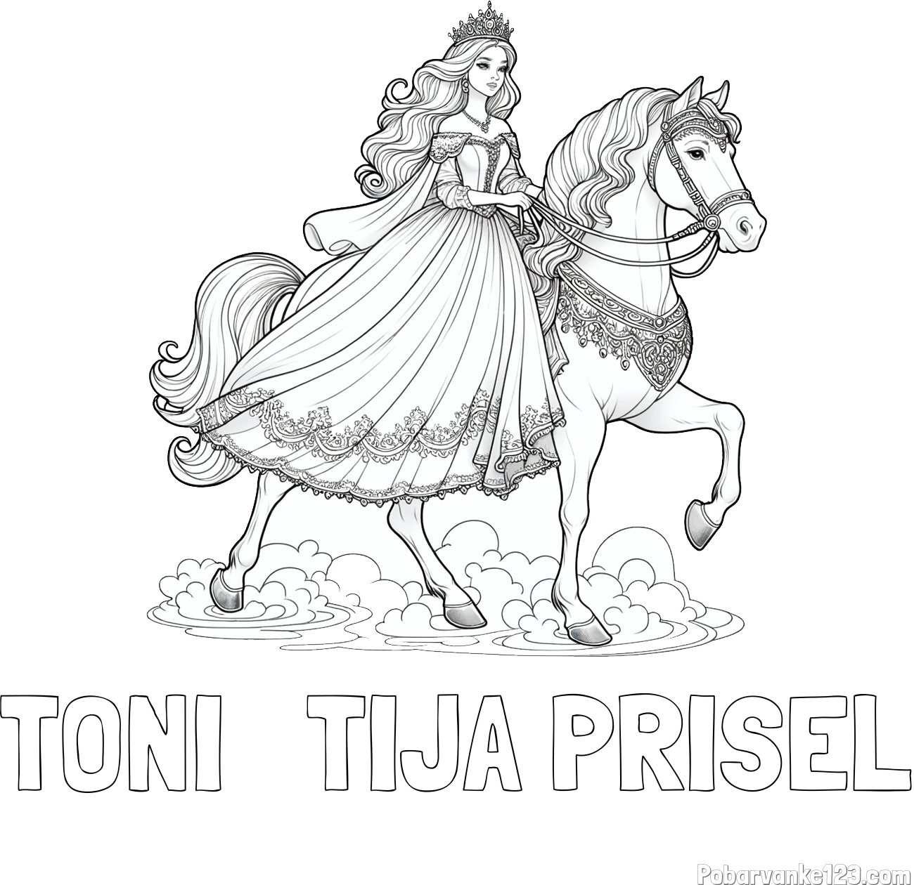 Pobarvanka imena TONI   TIJA PRIŠEL in pobarvanka princese na konju