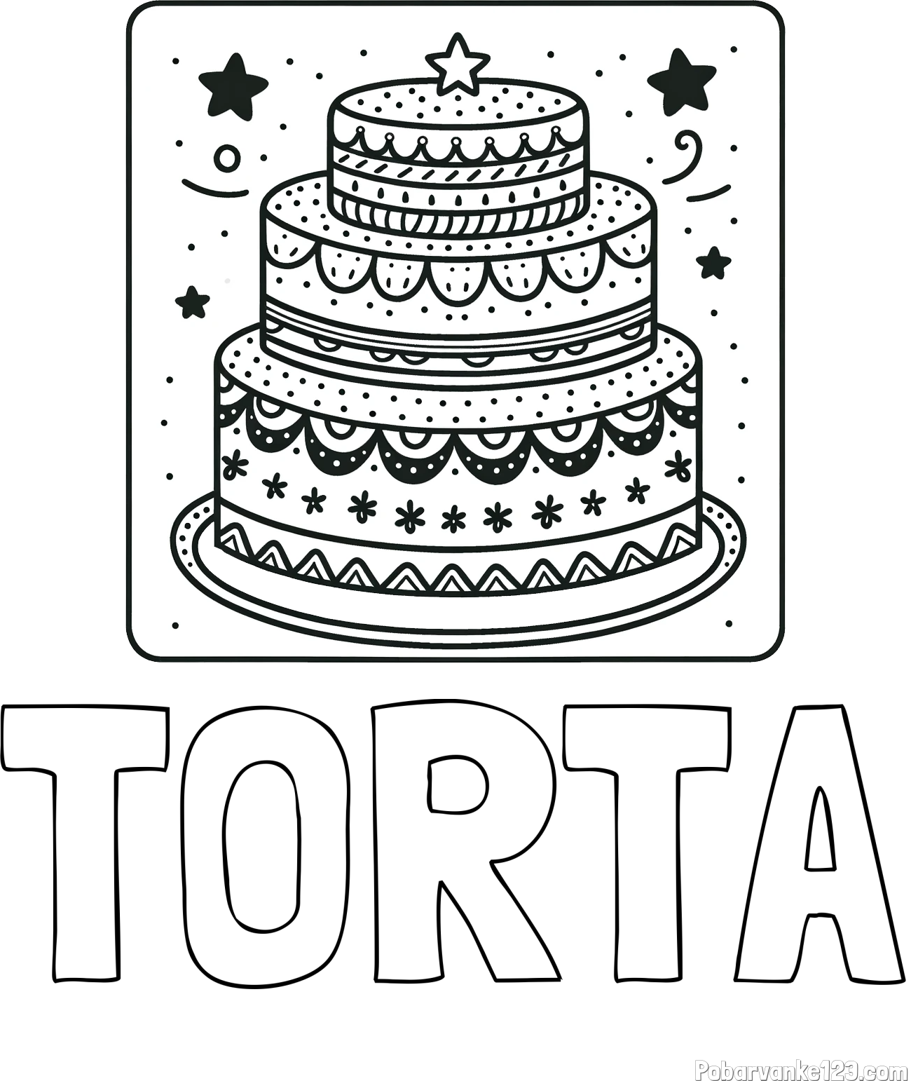 Pobarvanka imena TORTA in pobarvanka slastne torte
