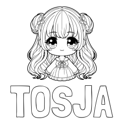 Online izdelana pobarvanka - Pobarvanka imena TOSJA in pobarvanka prikupne punčke v anime slogu