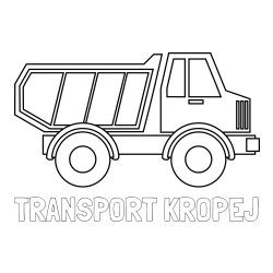 Online izdelana pobarvanka - Pobarvanka imena TRANSPORT KROPEJ in otroška pobarvanka tovornjaka za prevoz smeti in drugega tovora