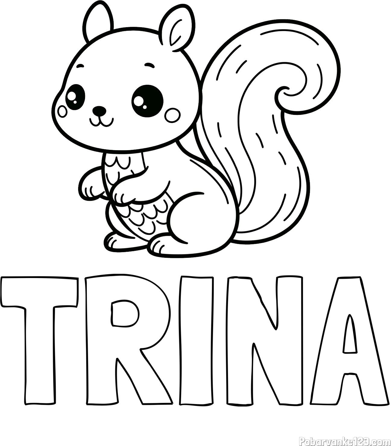 Pobarvanka imena TRINA in pobarvanka ljubke veverice