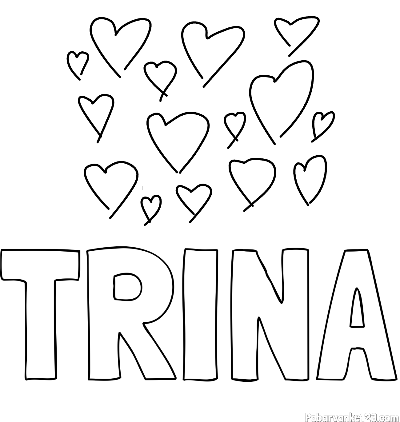 Pobarvanka imena TRINA in pobarvanka veliko srčkov