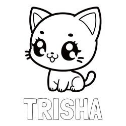 Online izdelana pobarvanka - Pobarvanka imena TRISHA in pobarvnaka ljubke muce v anime slogu