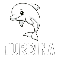 Online izdelana pobarvanka - Pobarvanka imena TURBINA in otroška pobarvanka ljubkega delfina