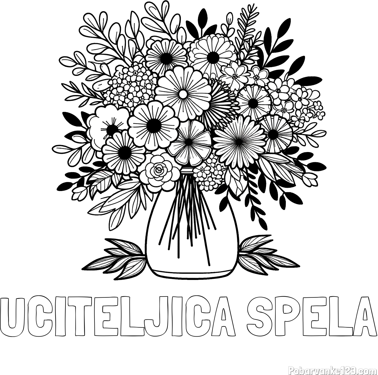 Pobarvanka imena UČITELJICA ŠPELA in pobarvanka veliekga šopka rož