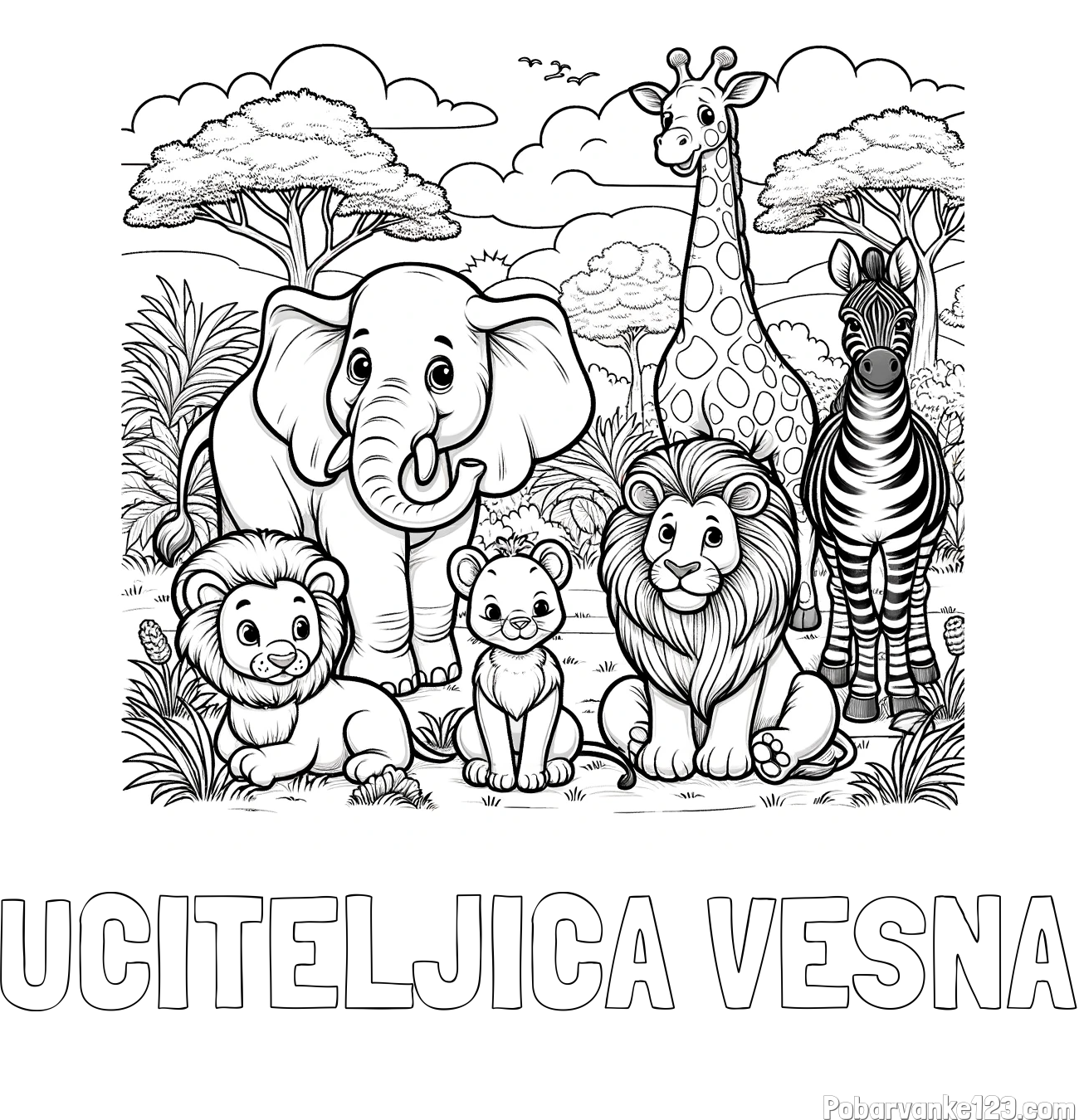 Pobarvanka imena UČITELJICA VESNA in pobarvanka ljubkih živali