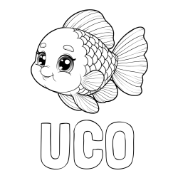 Online izdelana pobarvanka - Pobarvanka imena UCO in ljubka pobarvanka starejše ribe