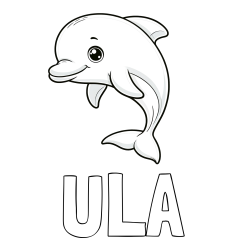 Pobarvanka imena ULA in otroška pobarvanka ljubkega delfina