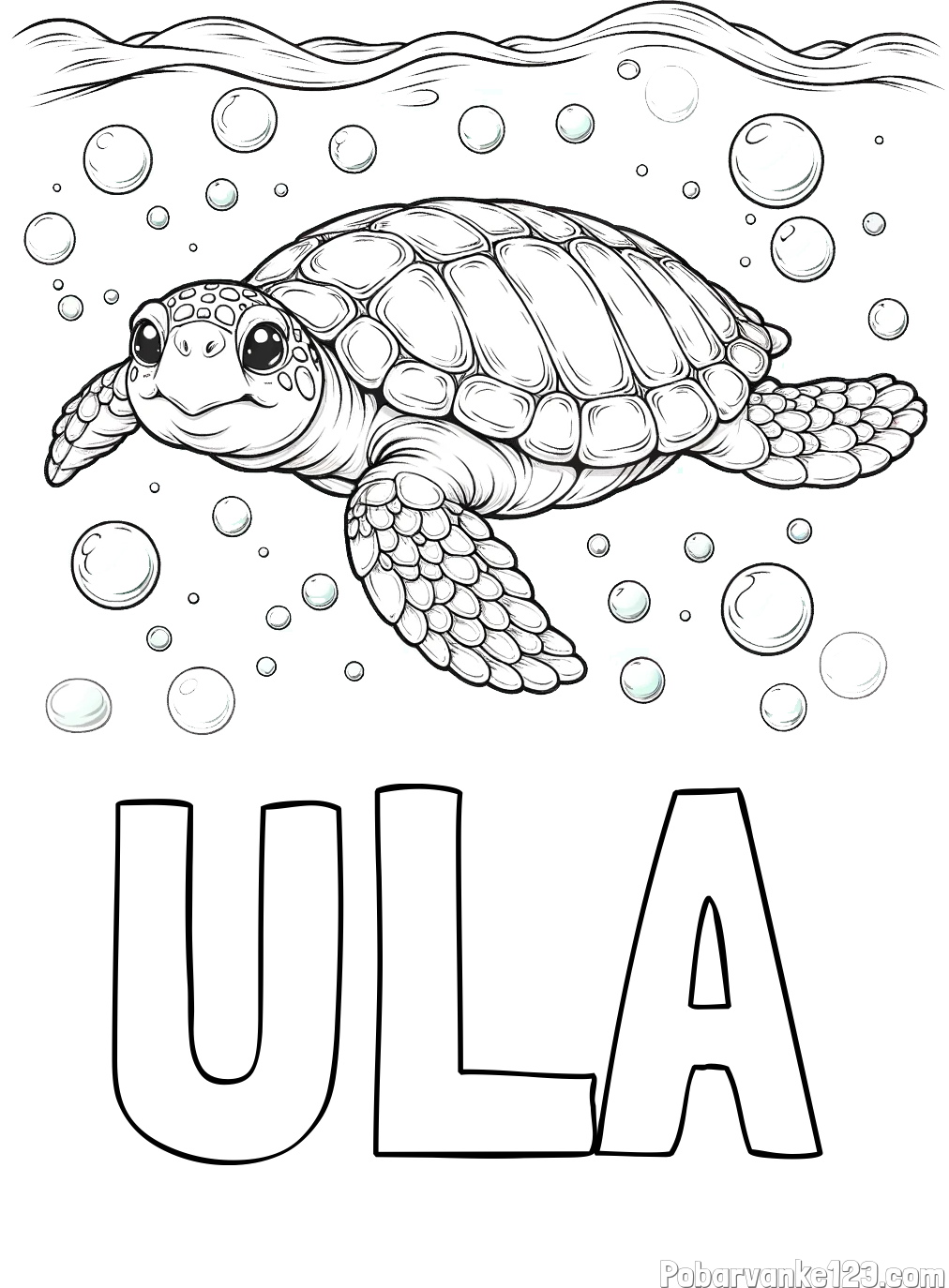 Pobarvanka imena ULA in pobarvanka želve v morju