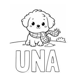 Online izdelana pobarvanka - Pobarvanka imena UNA in pobarvanka prikupnega psička