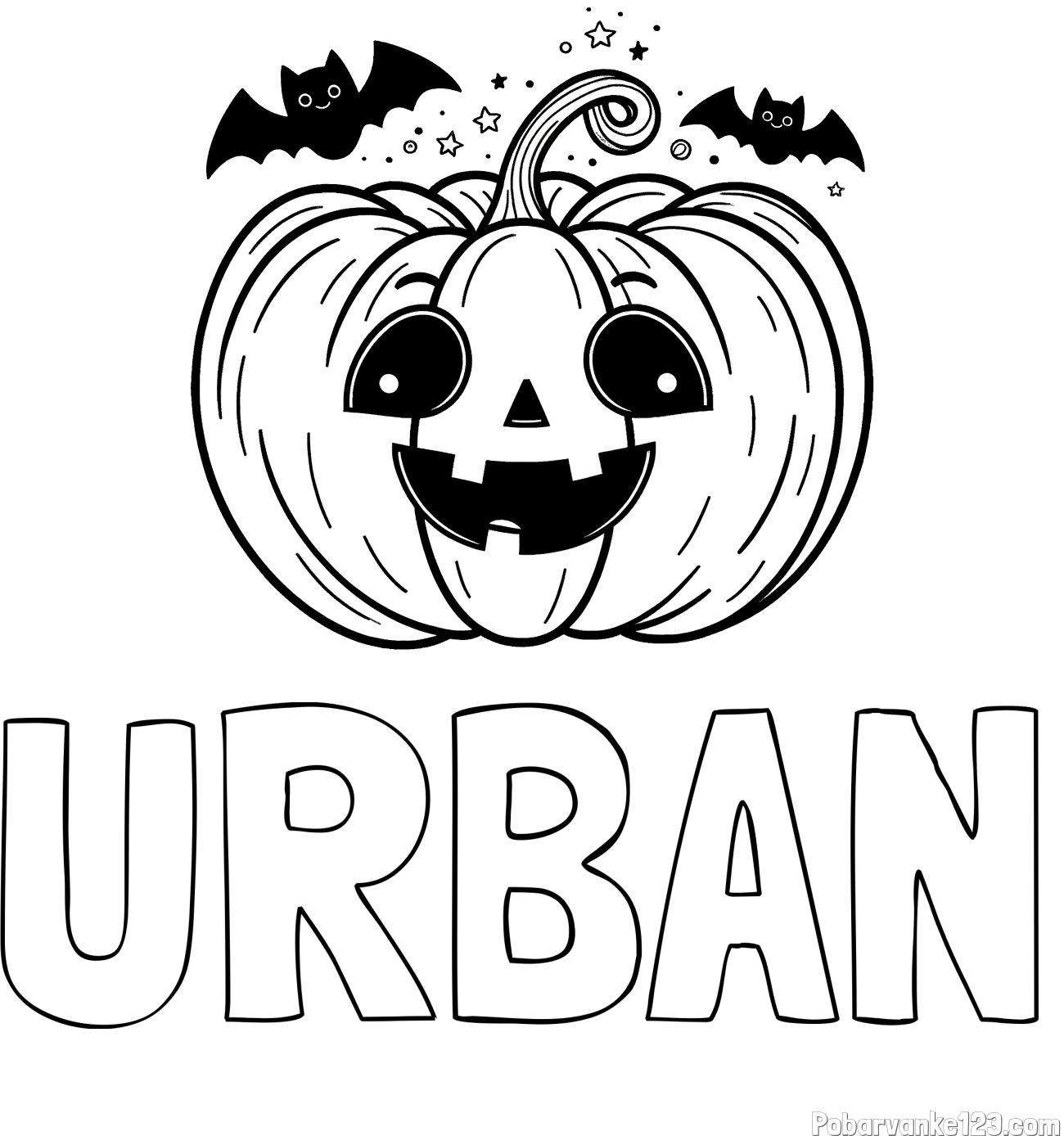 Pobarvanka imena URBAN in pobarvanka nasmejane buče ter dveh netopirjev za noč čarovnic