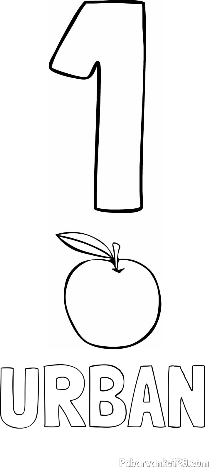 Pobarvanka imena URBAN in pobarvanka števila 1 s slikovnim prikazom