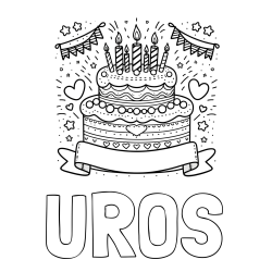 Online izdelana pobarvanka - Pobarvanka imena UROŠ in pobarvanka velike torte za rojstni dan
