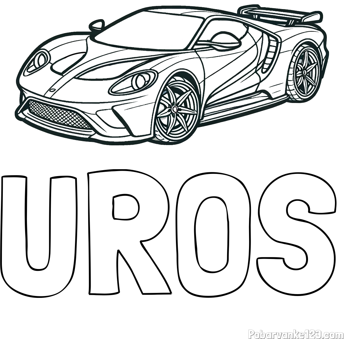 Pobarvanka imena UROŠ in Športni avtomobil