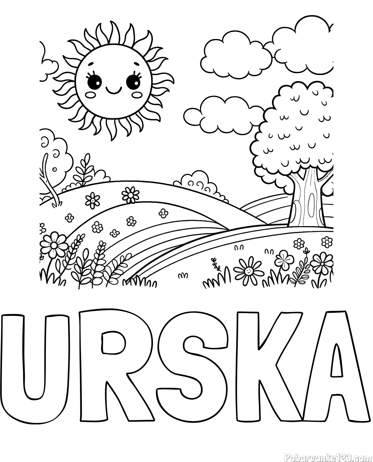 Pobarvanka imena URŠKA in otroška pobarvanka narave