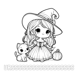 Online izdelana pobarvanka - Pobarvanka imena URSSSSSSSSSSSSSSSSSS in pobarvanka ljubke čarovnice, muce in buče