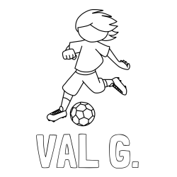 Online izdelana pobarvanka - Pobarvanka imena VAL G. in otroška pobarvanka preprosto ilustriranega nogometaša