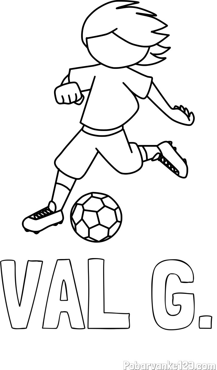 Pobarvanka imena VAL G. in otroška pobarvanka preprosto ilustriranega nogometaša