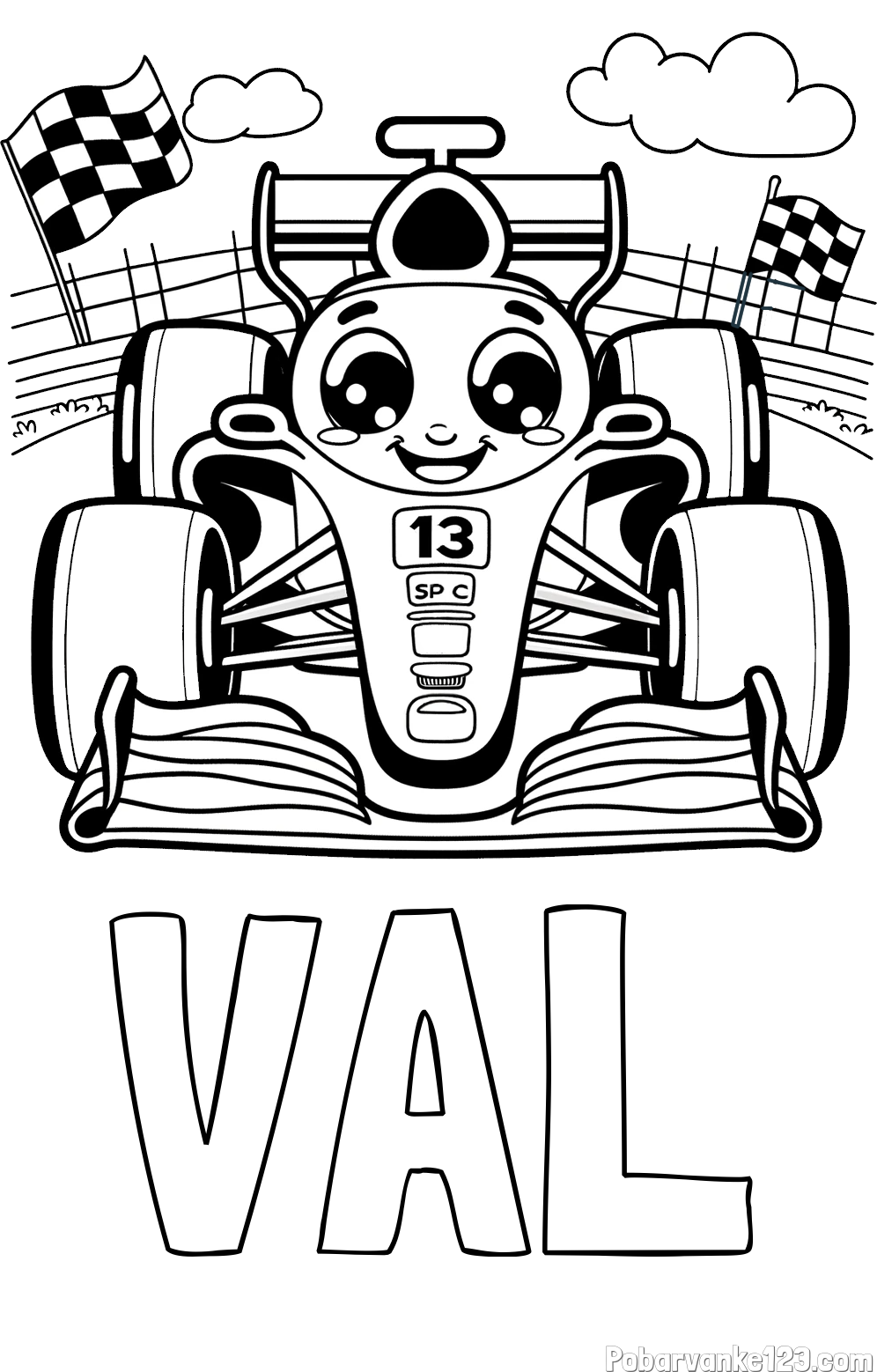 Pobarvanka imena VAL in otroška pobarvanka FORMULA 1