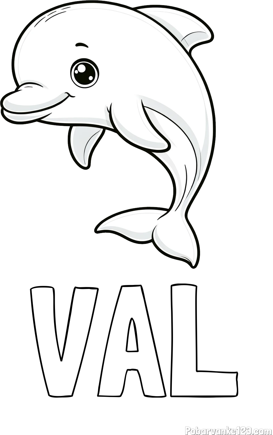 Pobarvanka imena VAL in otroška pobarvanka ljubkega delfina