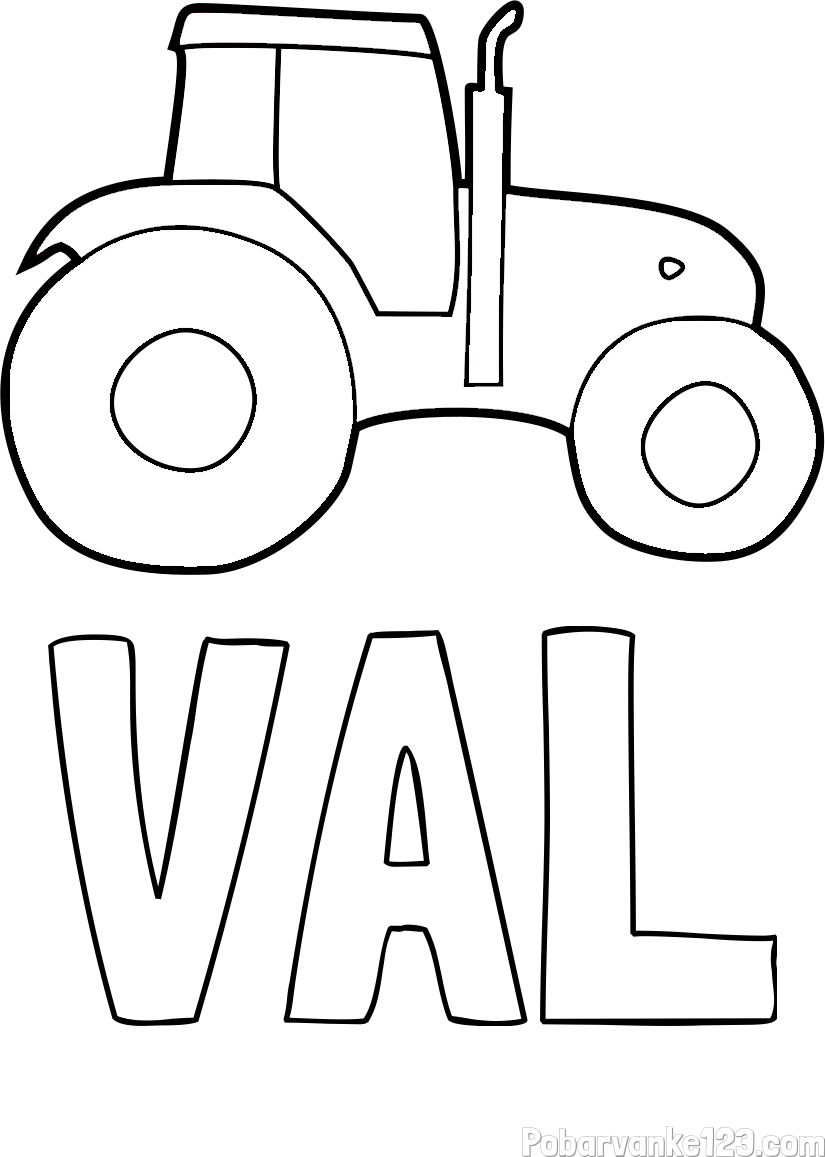 Pobarvanka imena VAL in otroška pobarvanka traktorja