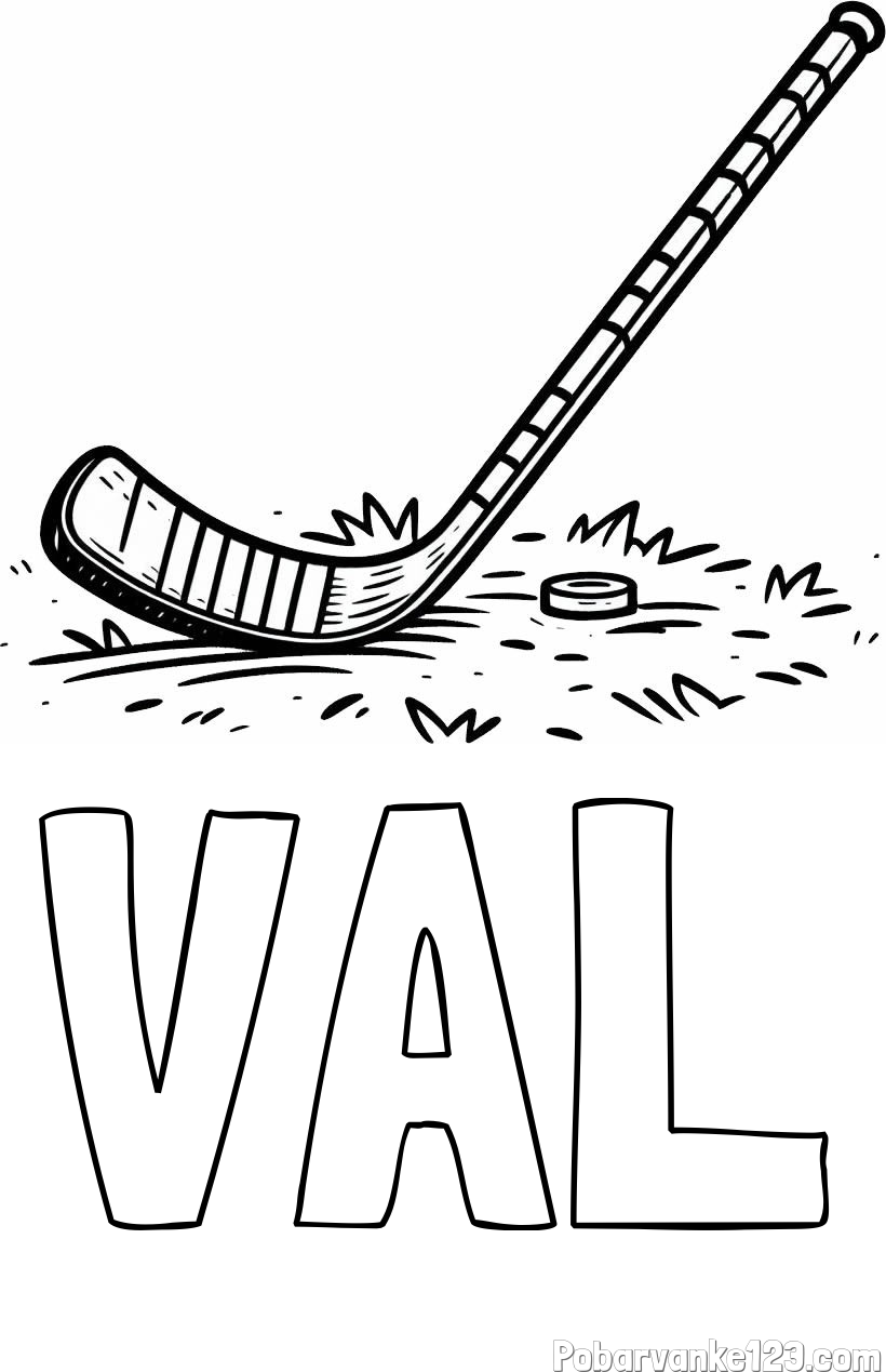 Pobarvanka imena VAL in pobarvanka hokejske palice na travi