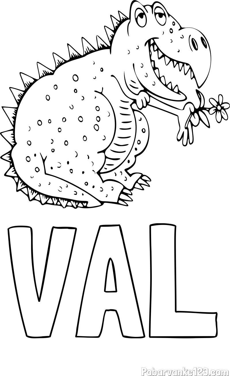 Pobarvanka imena VAL in pobarvanka veselega dinozavra