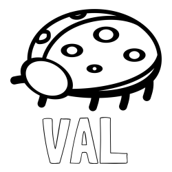 Online izdelana pobarvanka - Pobarvanka imena VAL in preprosta pobarvanka pikapolonice