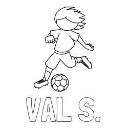Online izdelana pobarvanka - Pobarvanka imena VAL S. in otroška pobarvanka preprosto ilustriranega nogometaša