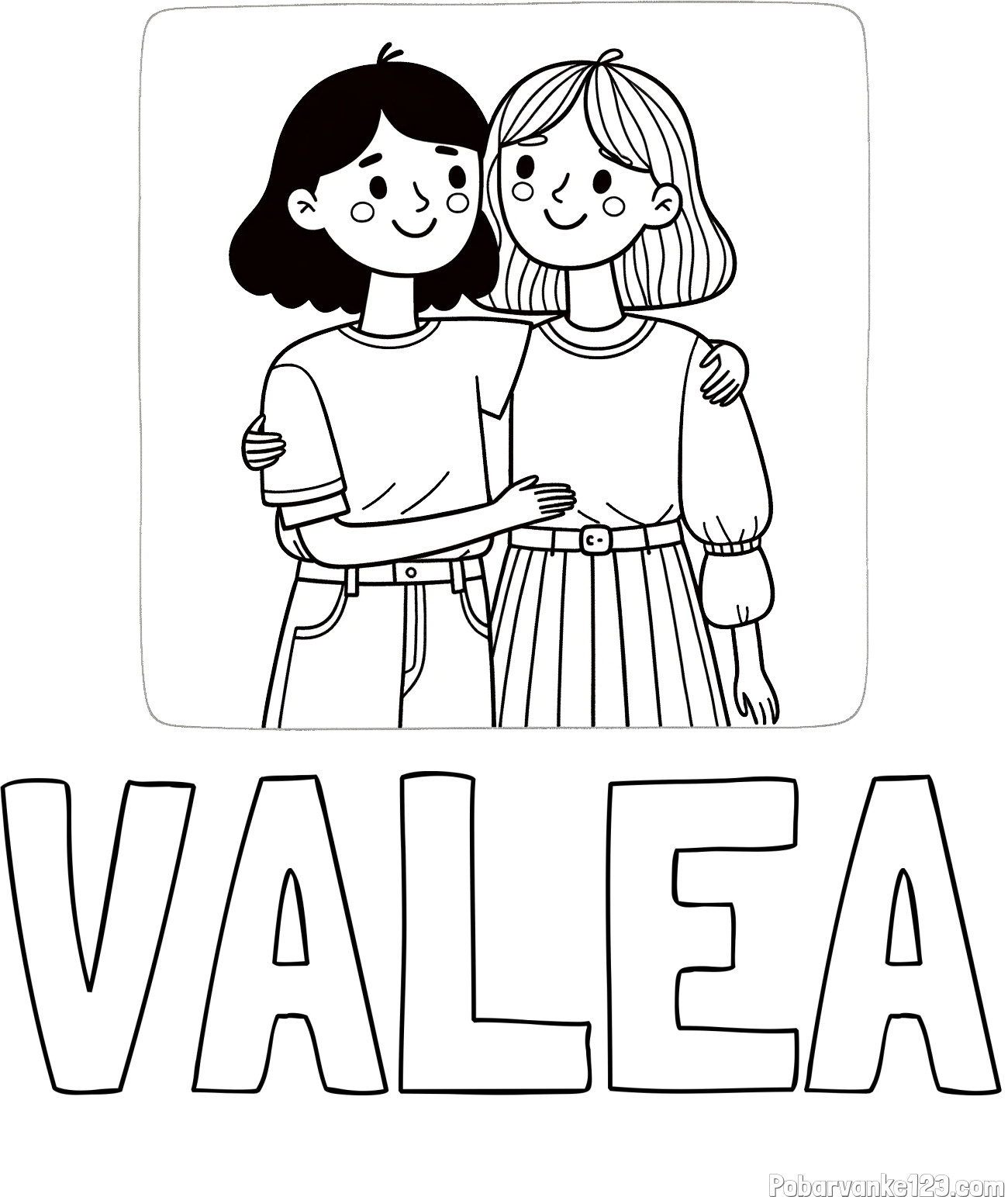Pobarvanka imena VALEA in otroška pobarvanka dveh prijateljic
