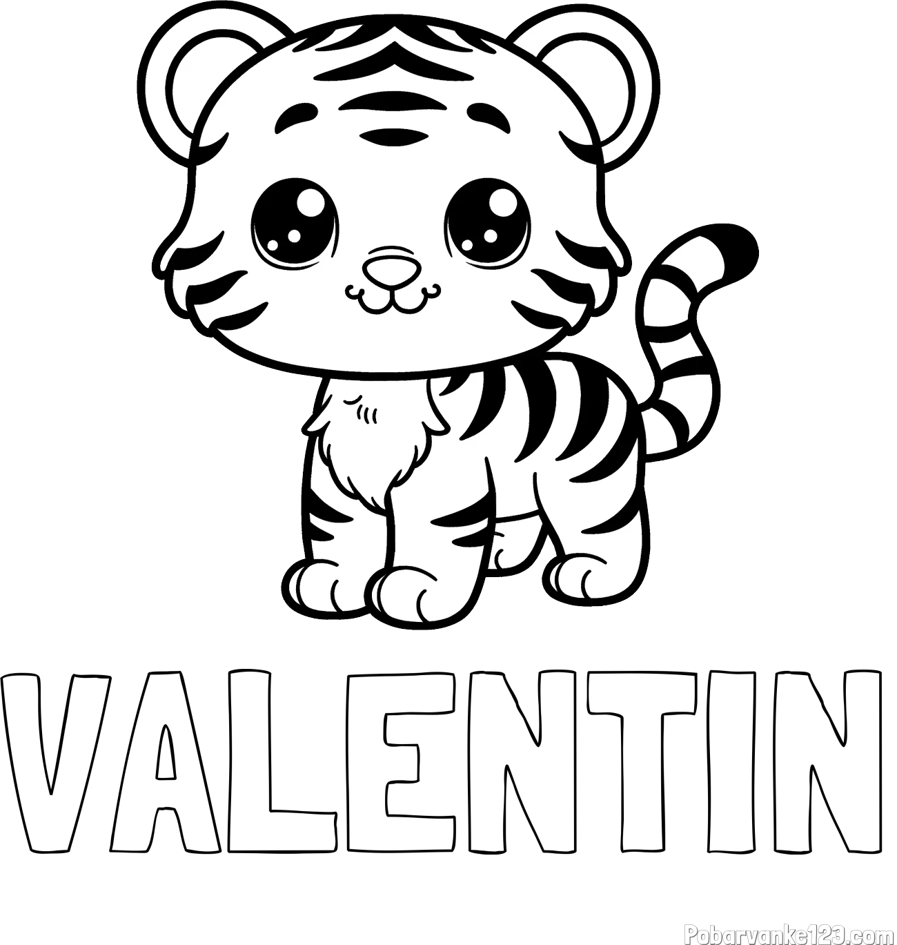 Pobarvanka imena VALENTIN in pobarvanka ljubkega tigrčka