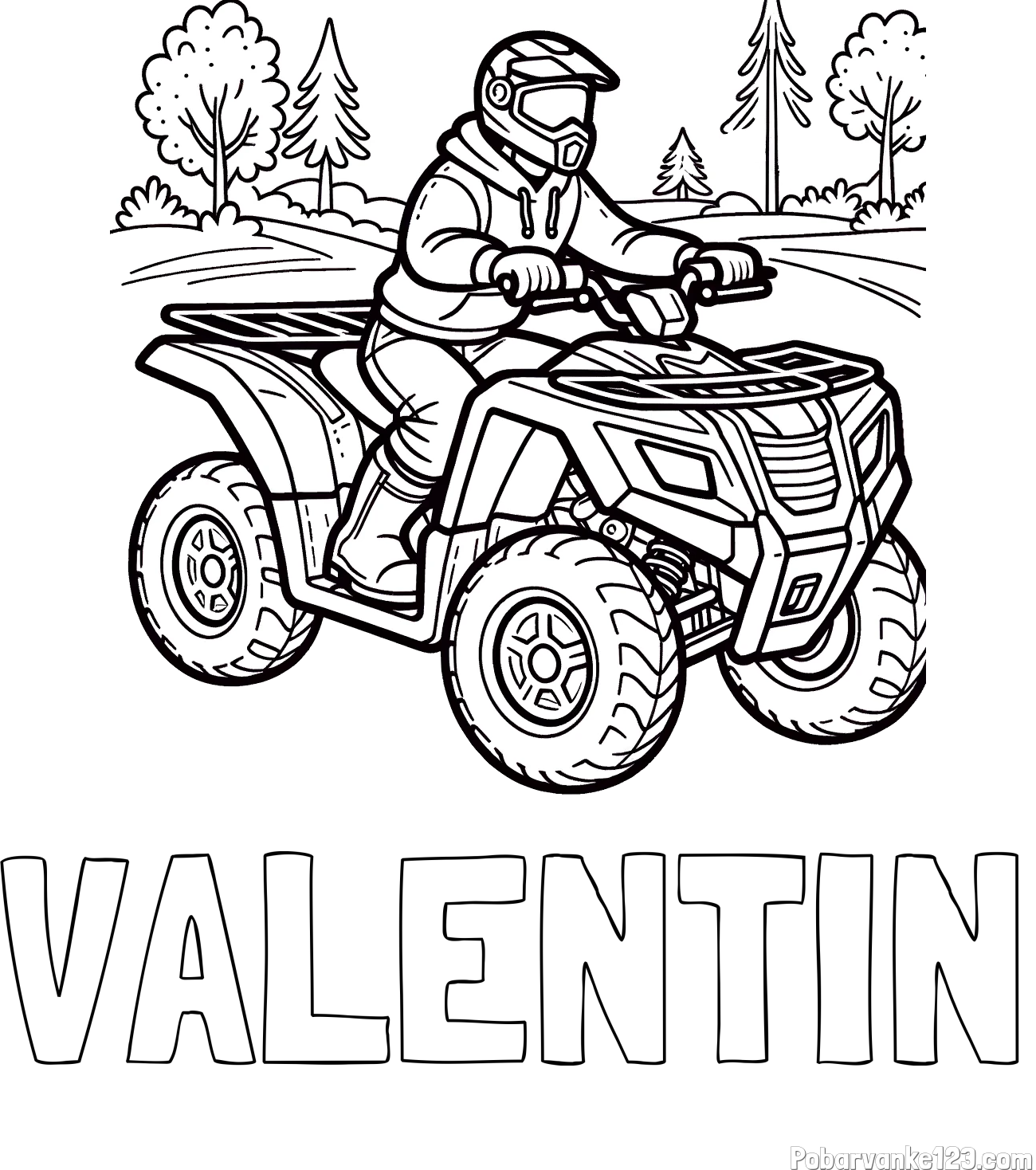 Pobarvanka imena VALENTIN in pobarvanka motorista na štirikolesniku