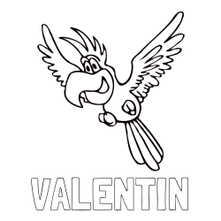 Online izdelana pobarvanka - Pobarvanka imena VALENTIN in pobarvanka papagaja v letu