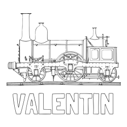Online izdelana pobarvanka - Pobarvanka imena VALENTIN in pobarvanka realistično upodobljene lokomotive
