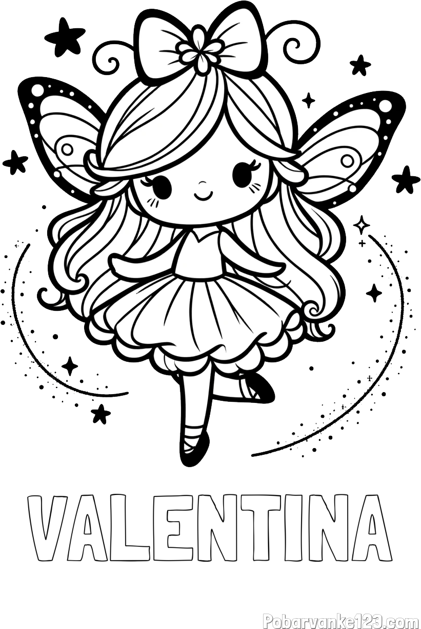 Pobarvanka imena VALENTINA in ljubka čarobna vila