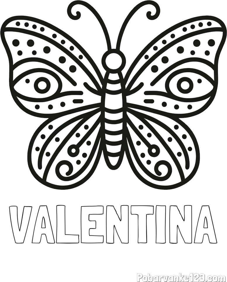Pobarvanka imena VALENTINA in preprosta pobarvanka metulja