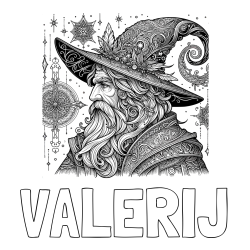 Online izdelana pobarvanka - Pobarvanka imena VALERIJ in Čudovita pobarvanka čarovnika
