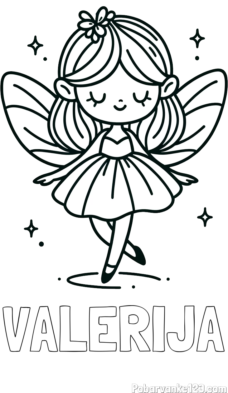 Pobarvanka imena VALERIJA in enostavna pobarvanka čarobne vile