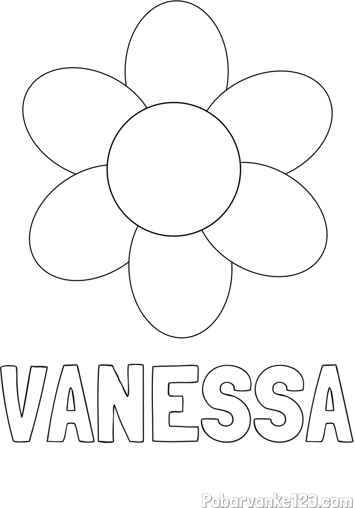 Pobarvanka imena VANESSA in otroška pobarvanka cveta
