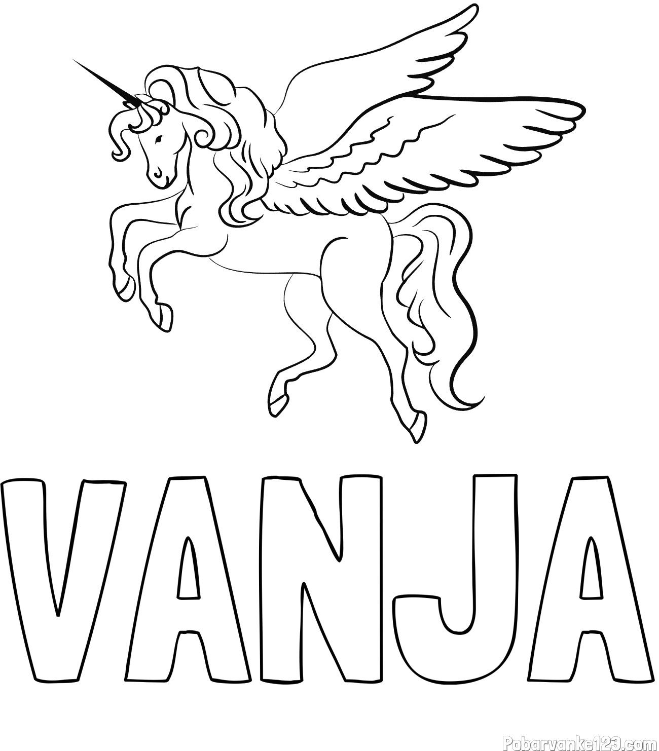 Pobarvanka imena VANJA in lepa pobarvanka samoroga