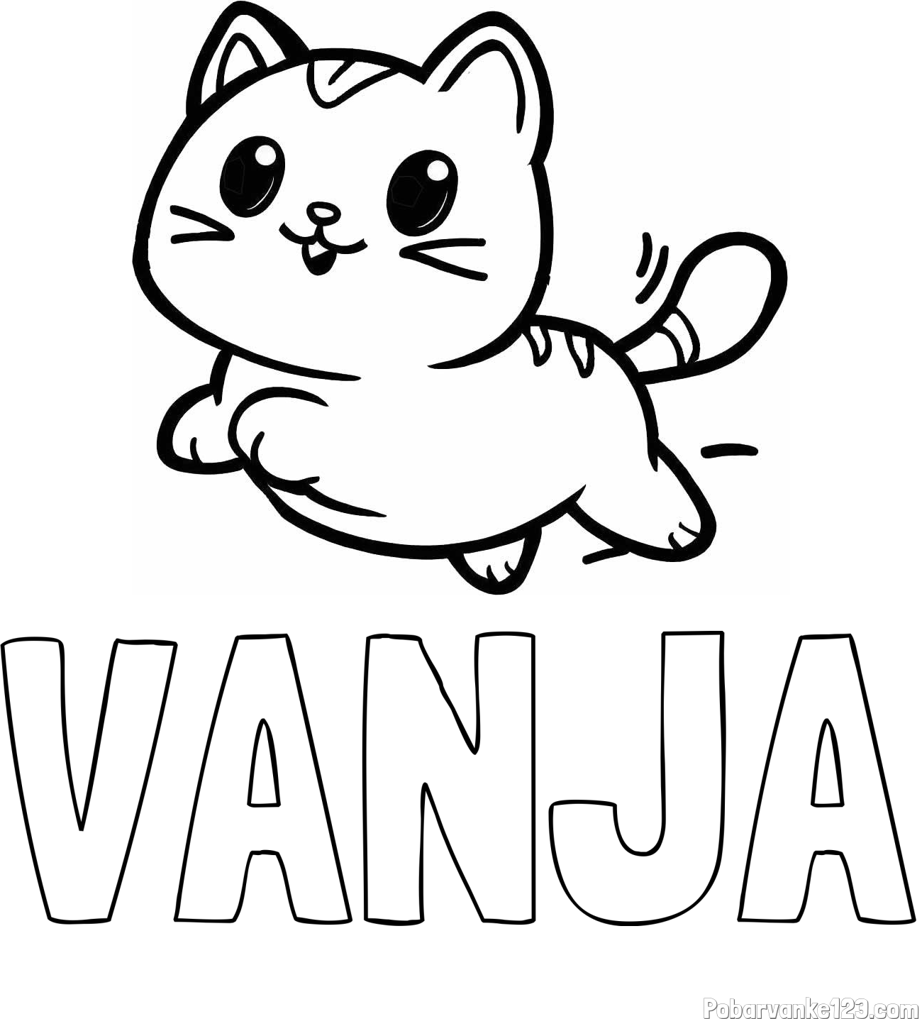 Pobarvanka imena VANJA in pobarvanka prikupne mačke med tekom