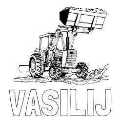 Online izdelana pobarvanka - Pobarvanka imena VASILIJ in pobarvanka traktorja