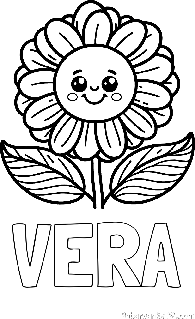 Pobarvanka imena VERA in pobarvanka ljubke in nasmejane rože