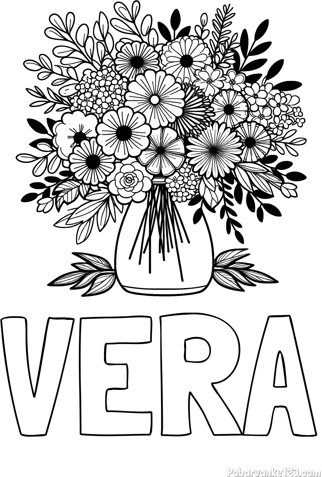 Pobarvanka imena VERA in pobarvanka veliekga šopka rož