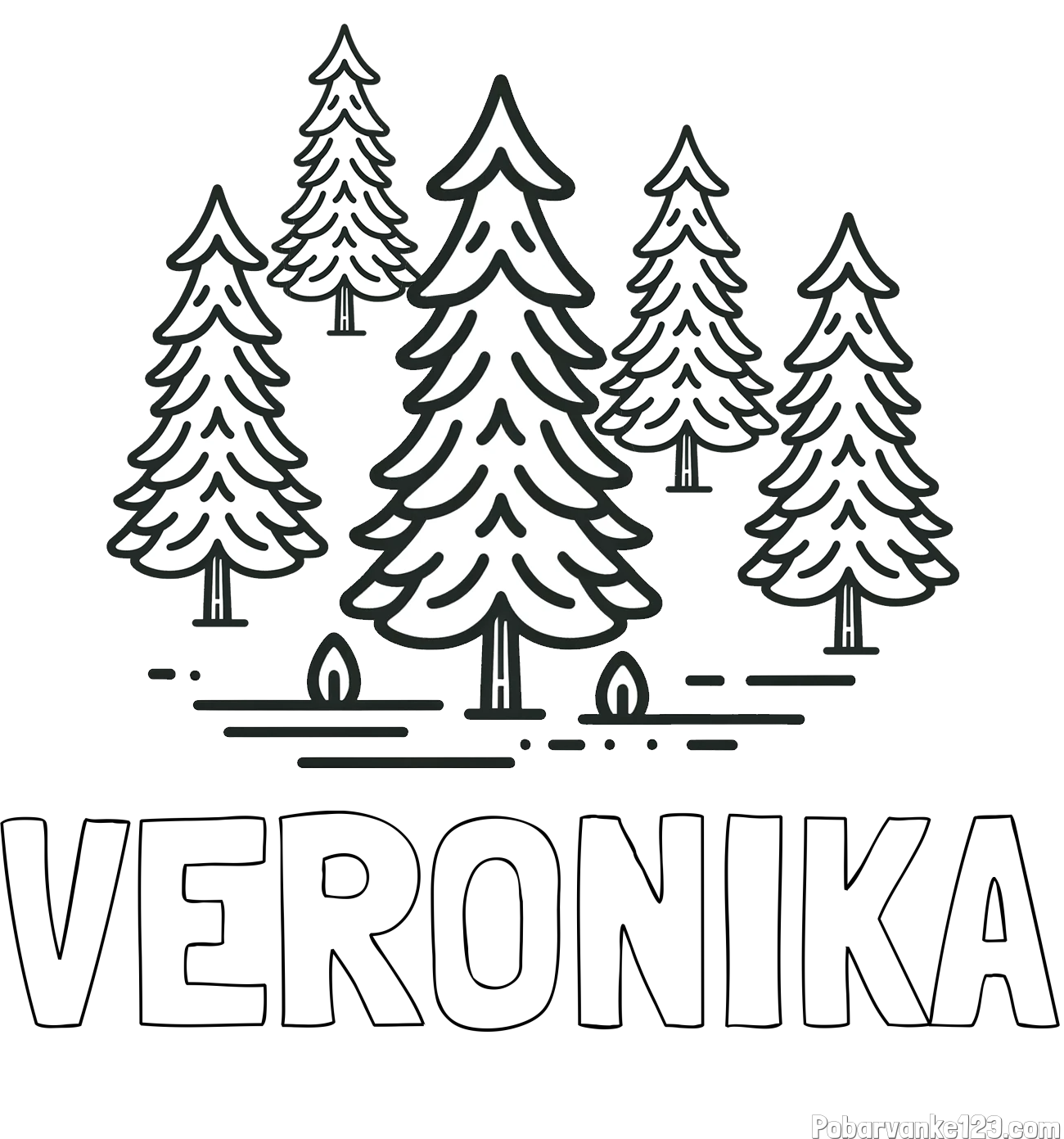 Pobarvanka imena VERONIKA in pobarvanka smrek