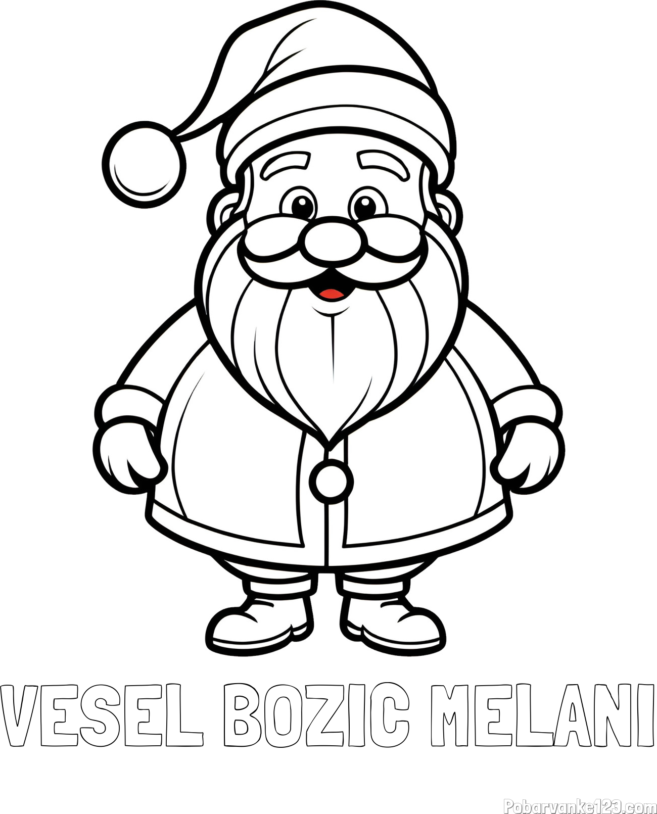 Pobarvanka imena VESEL BOŽIČ MELANI in otroška pobarvanka prikupnega Božička