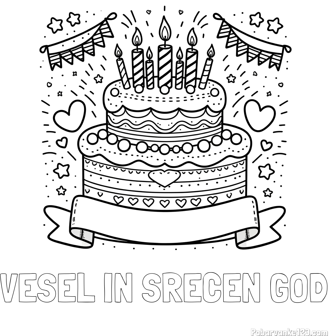 Pobarvanka imena VESEL IN SREČEN GOD in pobarvanka velike torte za rojstni dan
