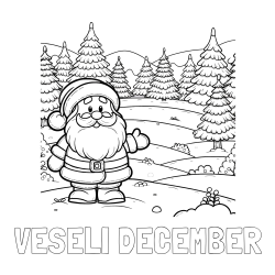 Online izdelana pobarvanka - Pobarvanka imena VESELI DECEMBER in pobarvanka Božička v naravi