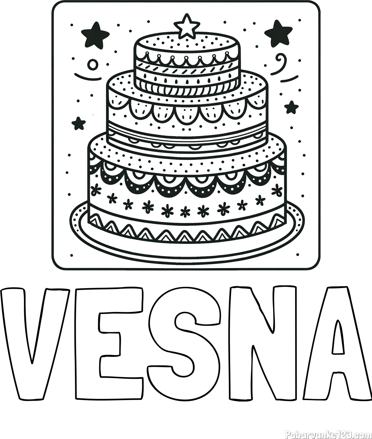 Pobarvanka imena VESNA in pobarvanka slastne torte