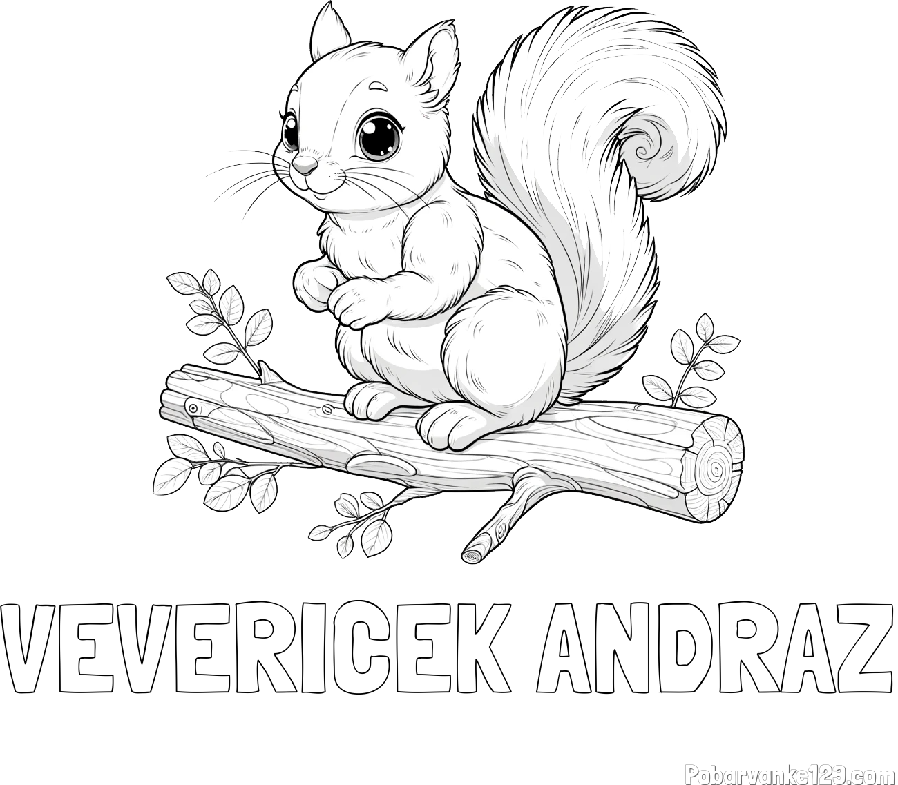 Pobarvanka imena VEVERIČEK ANDRAŽ in pobarvanka veverice na veji